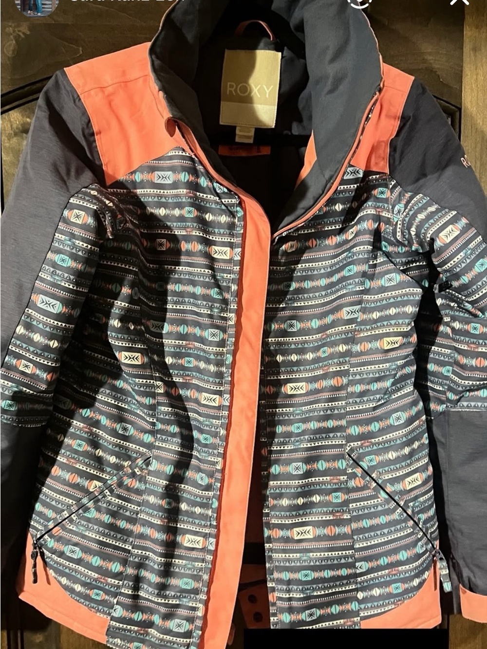 Roxy Girls Printed Puffer Jacket in Black and Coral